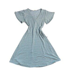Blue and White Wrap Style Summer Dress